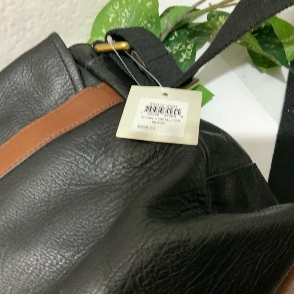 Fossil Black Leather Evan Commuter Satchel Messenger Bag New